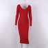 Long Skirt Deep V-neck Long-sleeved Knitted Jumper - ROUTINE FASHION
